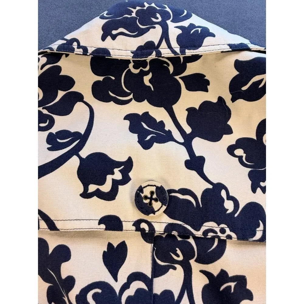 Merona Trench Coat/Jacket Blue Floral with Belt/Double Buttons / Women's S - Picture 10 of 11
